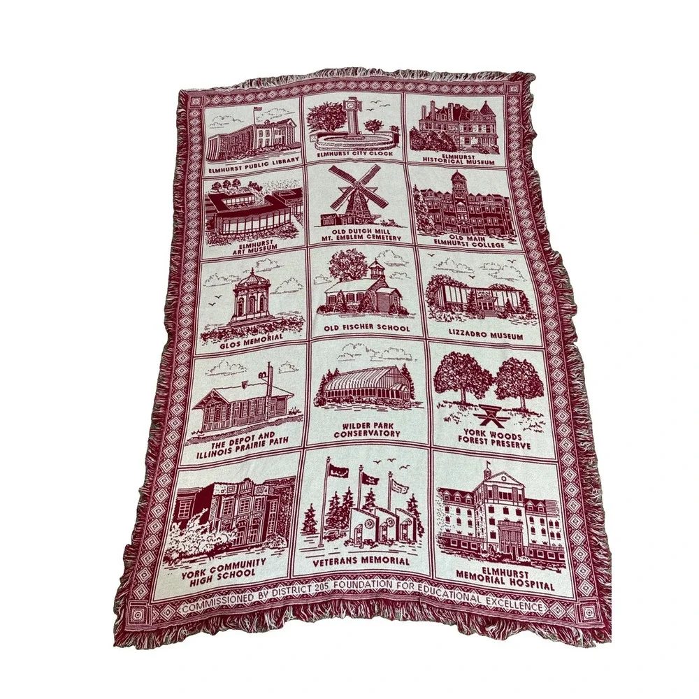 Elmhurst, Illinois Woven Tapestry Throw Blanket Historic Landmarks Jacquard